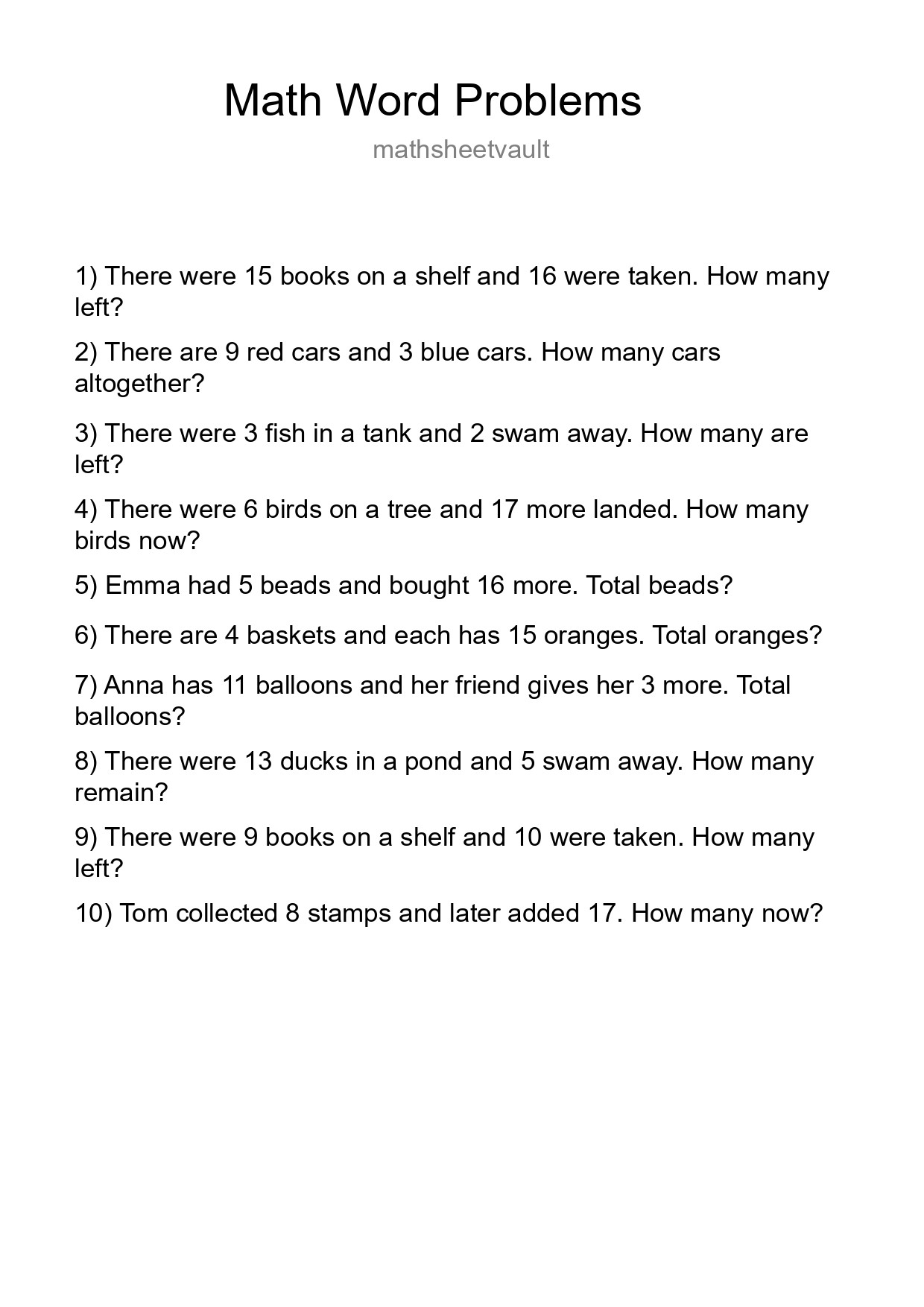 Math Word Problem Worksheet