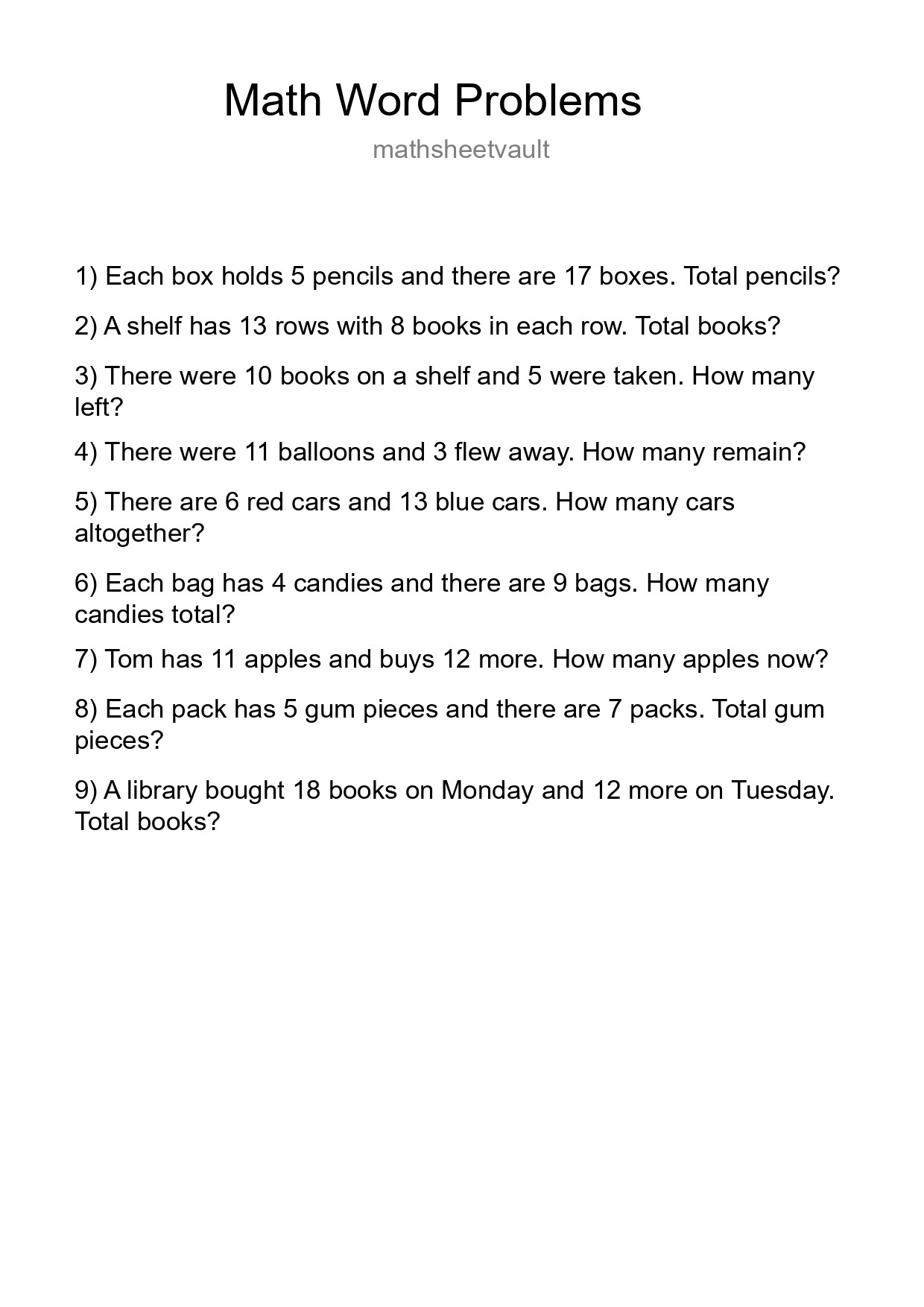 Math Word Problem Worksheet