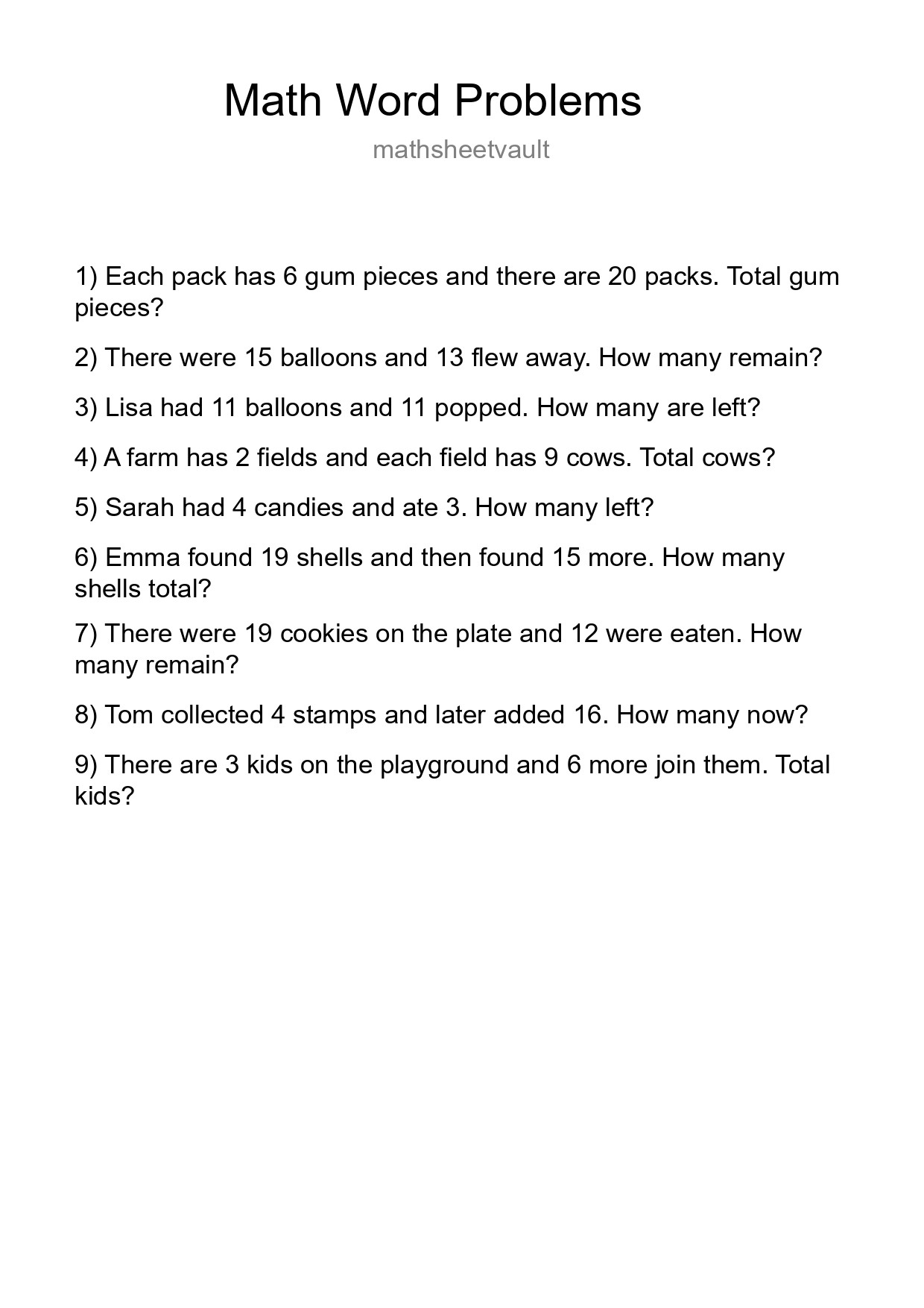 Math Word Problem Worksheet