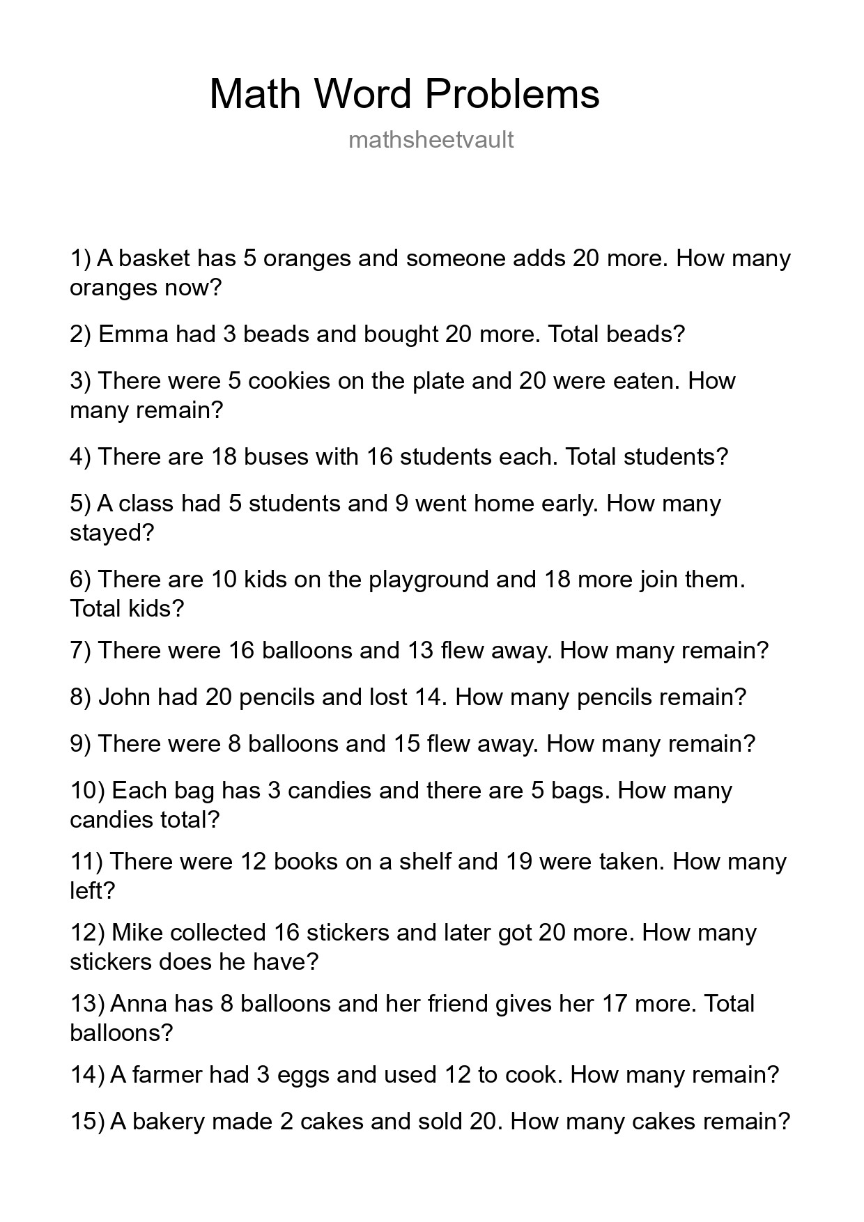 Math Word Problem Worksheet