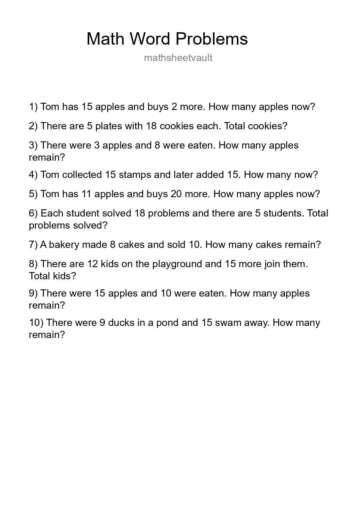 Math Word Problem Worksheet