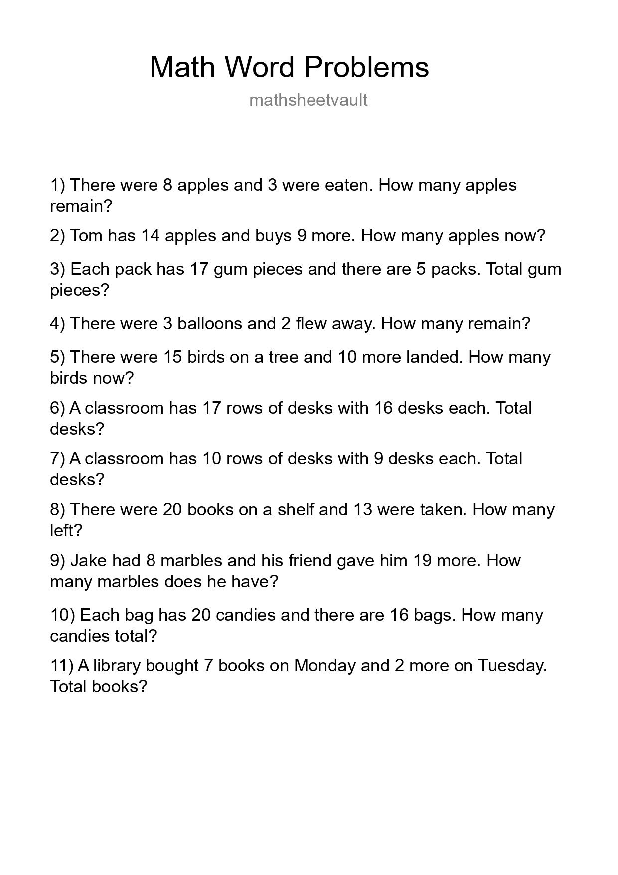Math Word Problem Worksheet