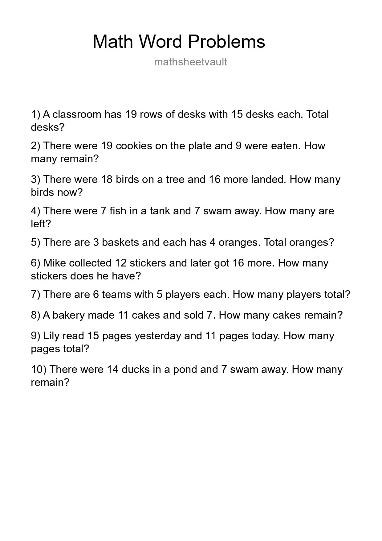 Math Word Problem Worksheet