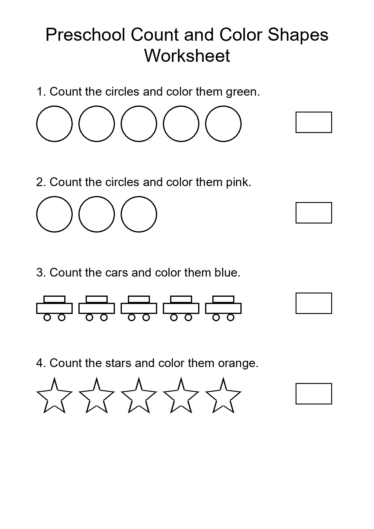 Preschool Count and Color Shapes Worksheet