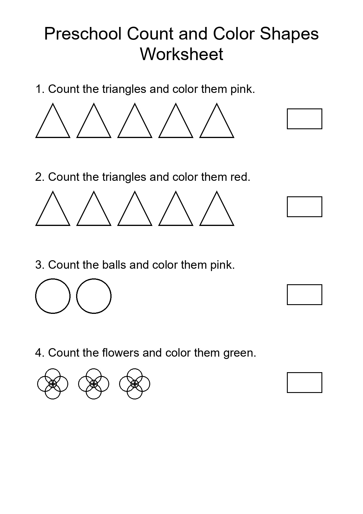 Preschool Count and Color Shapes Worksheet
