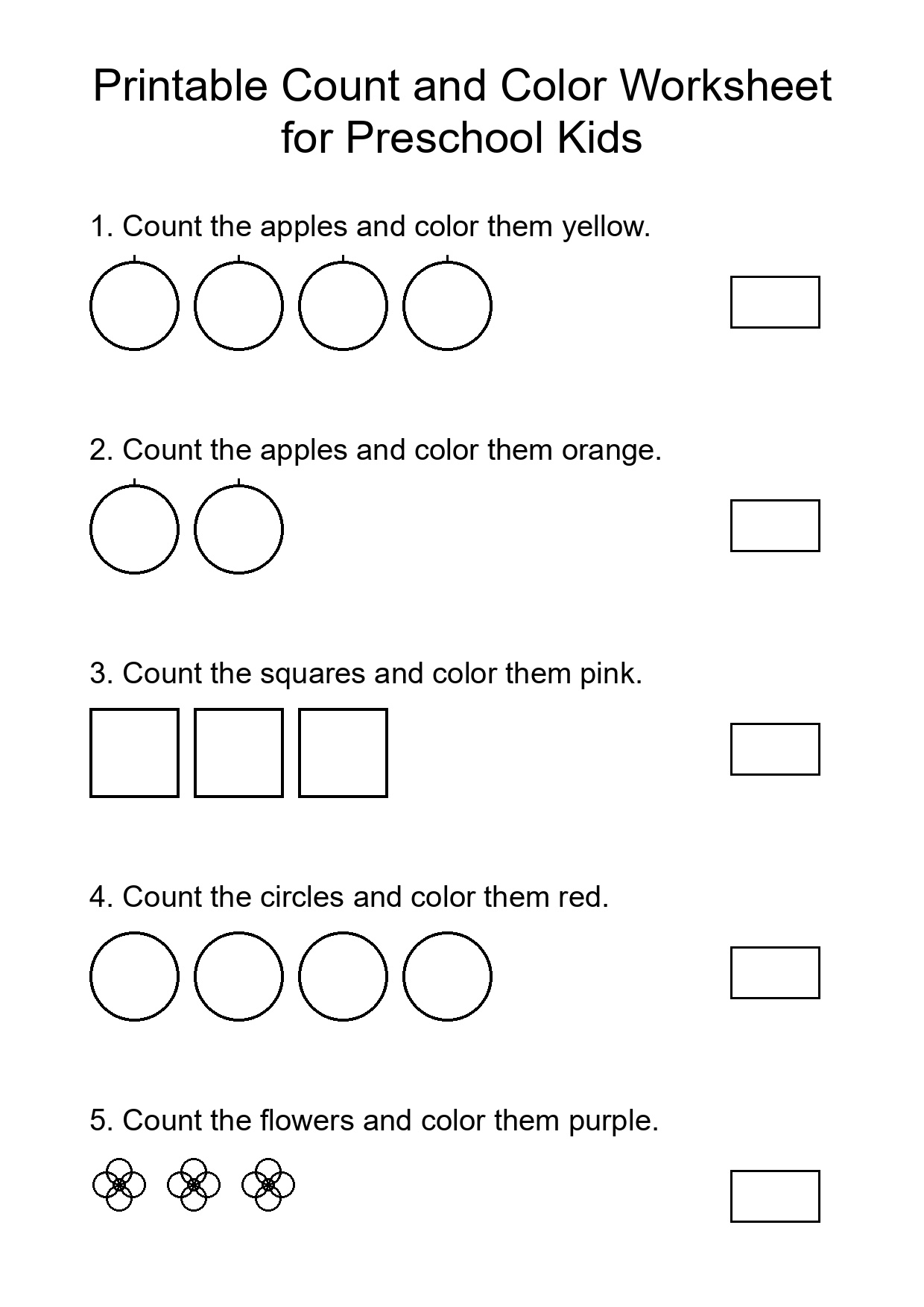 Printable Count and Color Worksheet for Preschool Kids