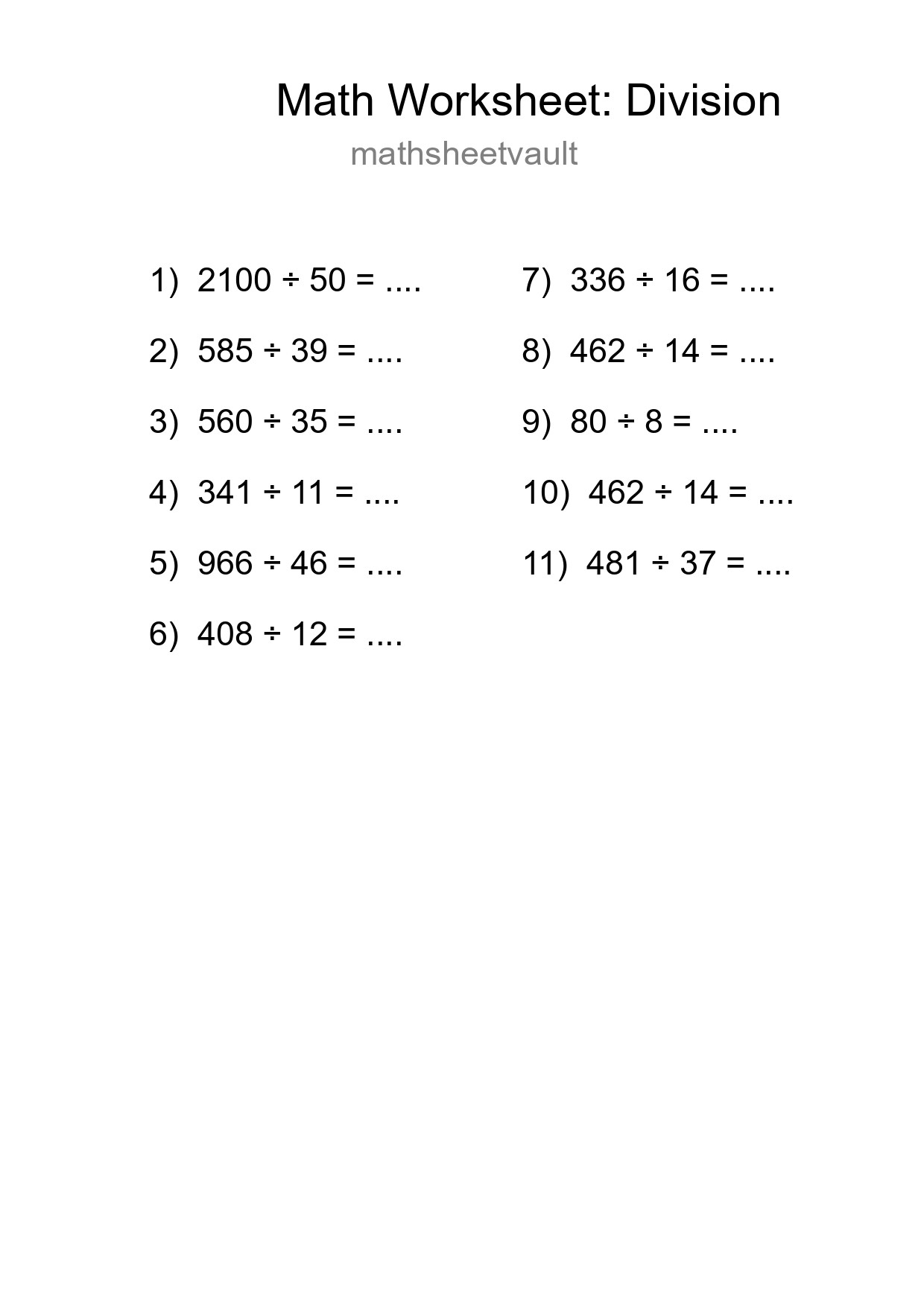 Printable Free 11 Division Math Worksheet For Grade 2 - Part 81
