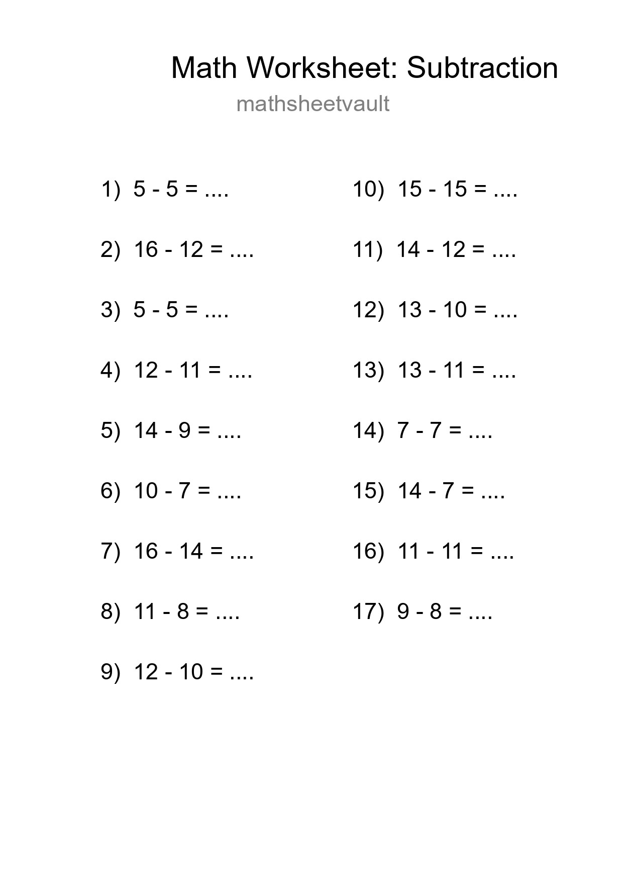 Printable Free 17 Subtraction Math Worksheet For Grade 2 - Part 217