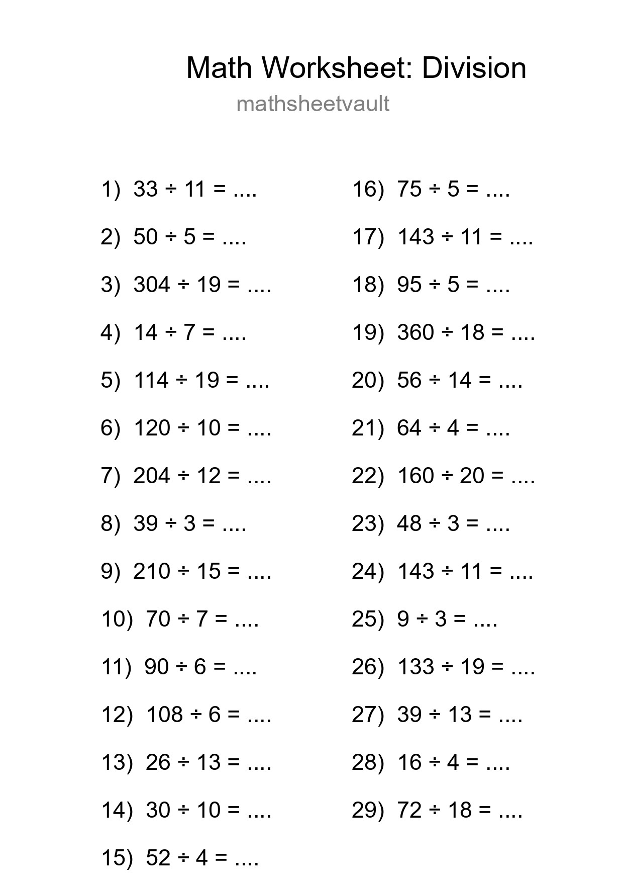 Printable Free 29 Division Math Worksheet For Grade 2 - Part 92