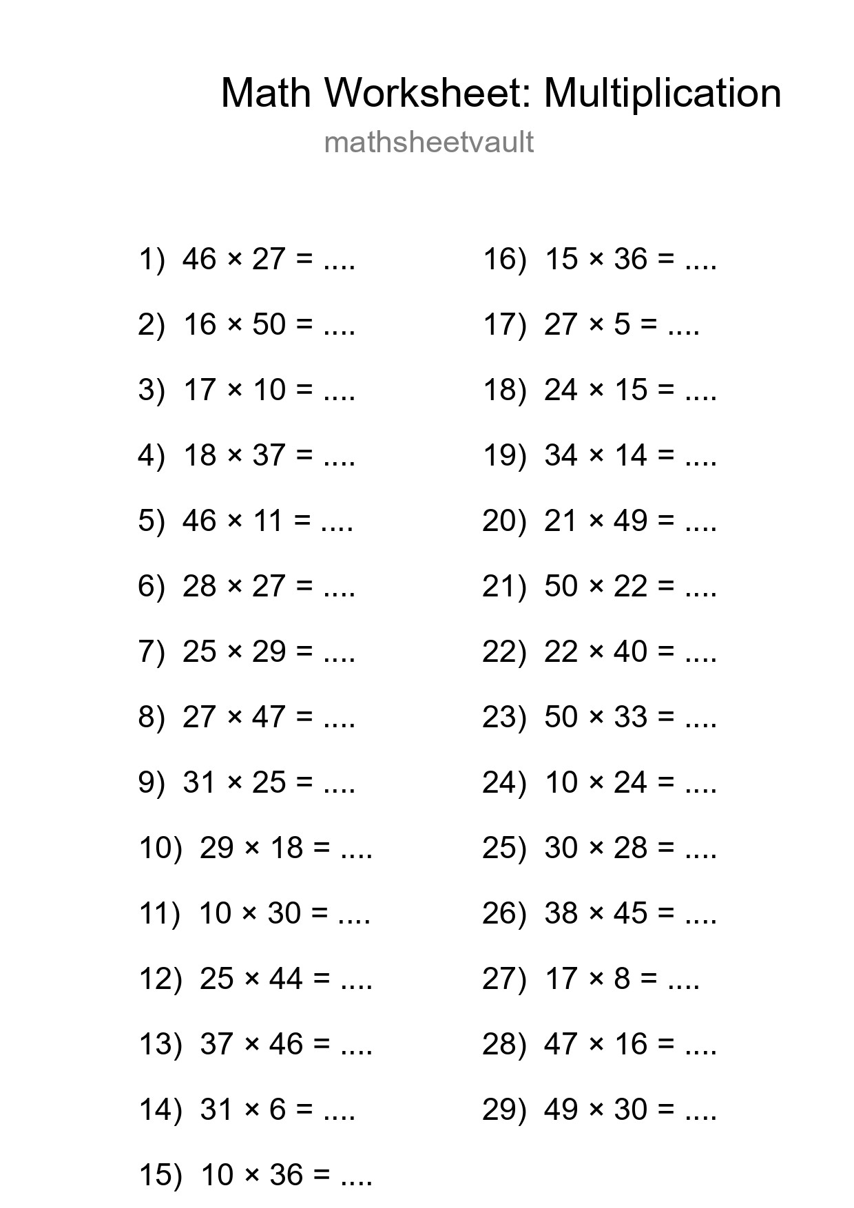 Printable Free 29 Multiplication Math Worksheet For Grade 2 - Part 95