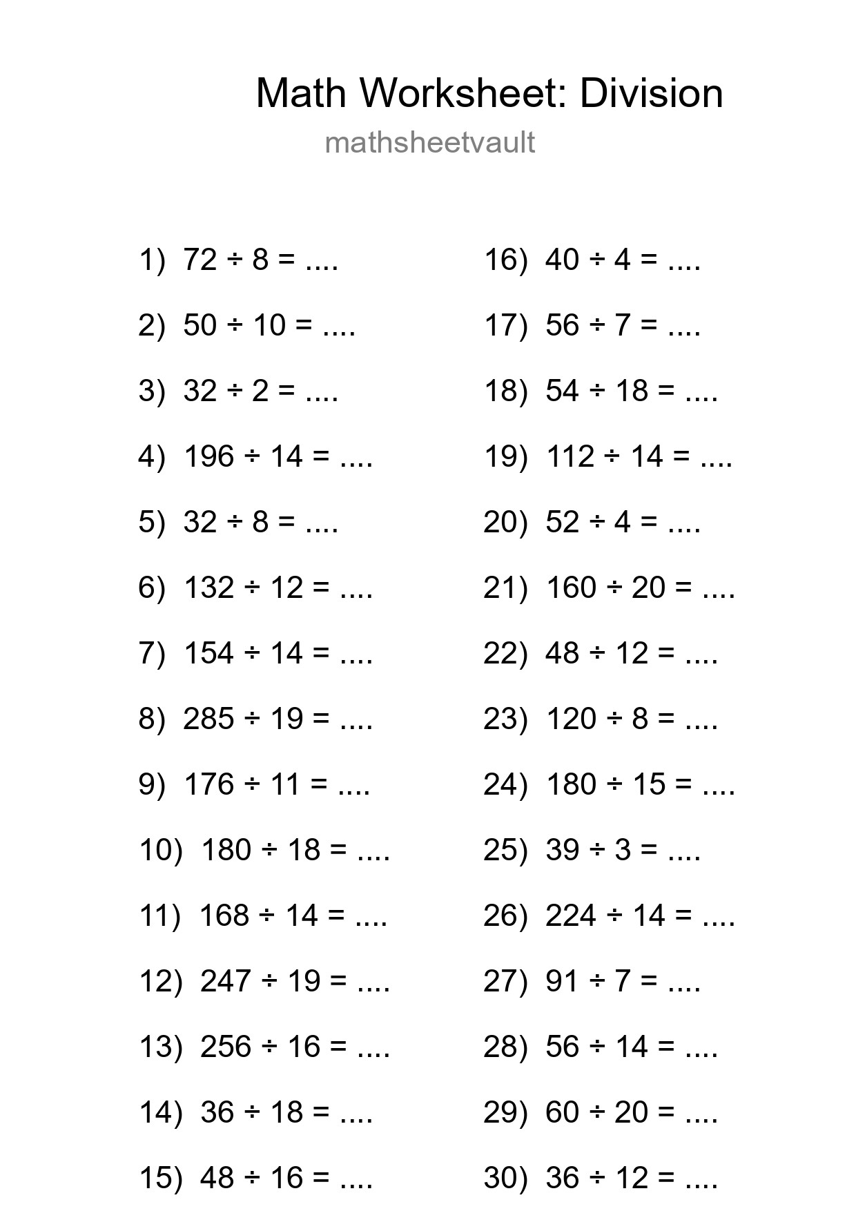 Printable Free 30 Division Math Worksheet For Grade 2 - Part 235